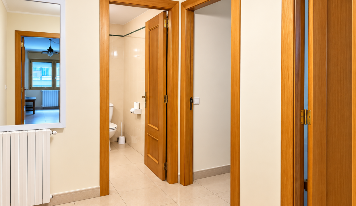 Passadís lluminós amb portes de roure